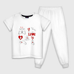 Пижама хлопковая детская Happy valentines day love, цвет: белый