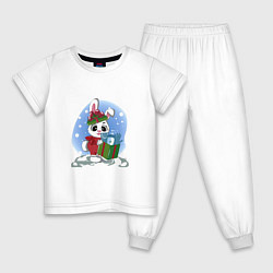 Пижама хлопковая детская Rabbit with a New Years gift, цвет: белый