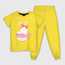 Пижама хлопковая детская Зайчонок в чашке, цвет: желтый