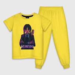 Пижама хлопковая детская Уэнсдэй Аддамс, цвет: желтый