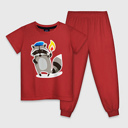 Пижама хлопковая детская Боевой енот со спичкой, цвет: красный