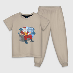 Пижама хлопковая детская Санта на чиле, цвет: миндальный