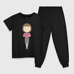 Пижама хлопковая детская Офисная леди держит сердечко, цвет: черный