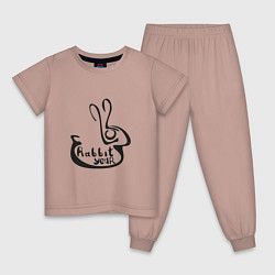 Пижама хлопковая детская Леттеринг 2023 с новым годом кролика, цвет: пыльно-розовый
