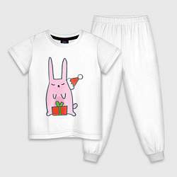 Пижама хлопковая детская Розовый зайчик, цвет: белый