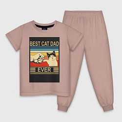 Пижама хлопковая детская Лучший кошачий папа на свете, цвет: пыльно-розовый