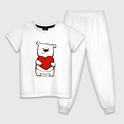 Пижама хлопковая детская Милый мишка с сердцем, цвет: белый