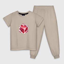 Пижама хлопковая детская Сердце в кубе, цвет: миндальный