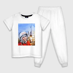 Пижама хлопковая детская Юрий Гагарин на космодроме, цвет: белый