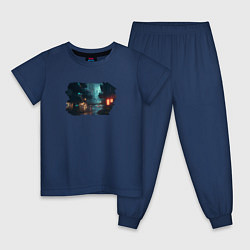 Пижама хлопковая детская Мрачный город будущего, цвет: тёмно-синий