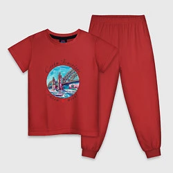 Пижама хлопковая детская Санкт-Петербург, Большеохтинский мост, цвет: красный
