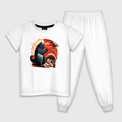 Пижама хлопковая детская Кот Годзилла, цвет: белый
