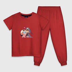 Пижама хлопковая детская Влюбленные персонажи, цвет: красный