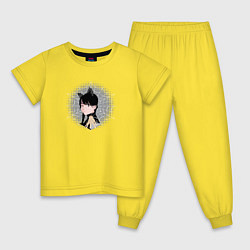 Пижама хлопковая детская Аниме Уэнсдей Аддамс с ушками, цвет: желтый