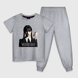 Пижама хлопковая детская Уэнсдей Аддамс и вещь на плече, цвет: меланж