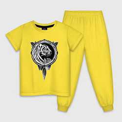 Пижама хлопковая детская Тигр -символ 2022 года - контрастный в рамке, цвет: желтый