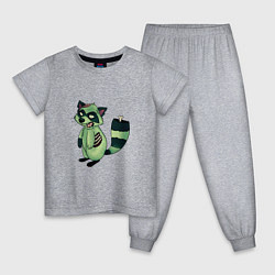 Пижама хлопковая детская Зеленый енот зомбак, цвет: меланж