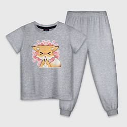 Пижама хлопковая детская Милая лисичка в сердечках, цвет: меланж