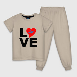 Пижама хлопковая детская Люблю плавать, цвет: миндальный