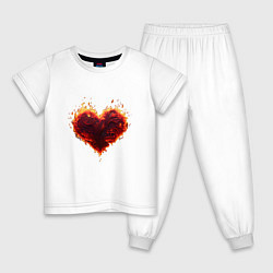 Пижама хлопковая детская Горящее сердце огонь любовь день святого валентина, цвет: белый