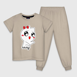 Пижама хлопковая детская Кошечка Мяу, цвет: миндальный