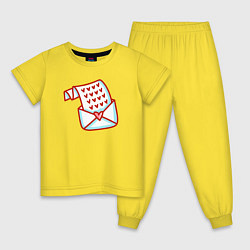 Пижама хлопковая детская Письмо с сердцами, цвет: желтый