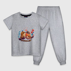 Пижама хлопковая детская Влюбленные птички арт, цвет: меланж