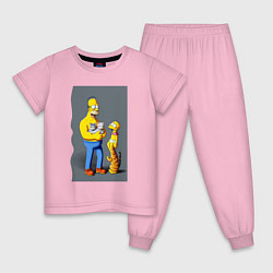 Пижама хлопковая детская Homer Simpson and cats - нейросеть арт, цвет: светло-розовый