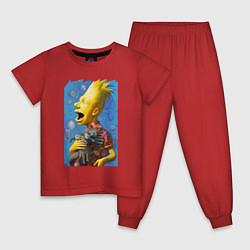 Пижама хлопковая детская Bart Simpson and cats - нейросеть, цвет: красный
