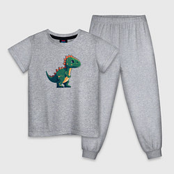 Пижама хлопковая детская Динозаврик пиксельный, цвет: меланж