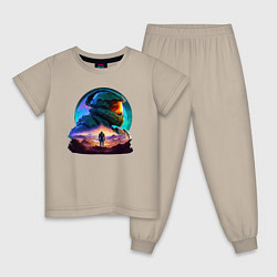 Пижама хлопковая детская Киборг и космический пейзаж, цвет: миндальный