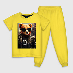 Пижама хлопковая детская Медведь рокер, цвет: желтый