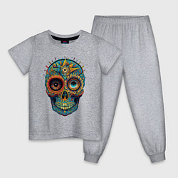 Пижама хлопковая детская Mexican skull, цвет: меланж