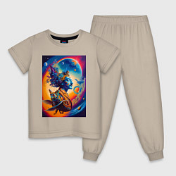 Пижама хлопковая детская Salvador Dali - space portrait - neural network, цвет: миндальный