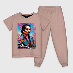 Пижама хлопковая детская Джонни Депп - крутой чувак - нейросеть, цвет: пыльно-розовый