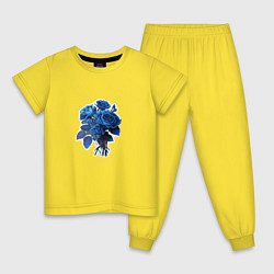 Пижама хлопковая детская Букет и синие розы, цвет: желтый
