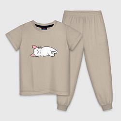 Пижама хлопковая детская Lazy white cat, цвет: миндальный