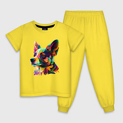 Пижама хлопковая детская Разноцветный корги, цвет: желтый