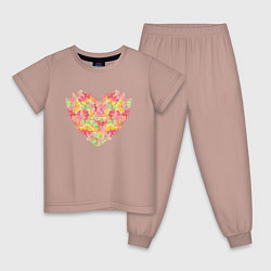 Пижама хлопковая детская Нежное сердце бабочки, цвет: пыльно-розовый