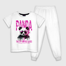 Пижама хлопковая детская Панда и розовые очки, цвет: белый