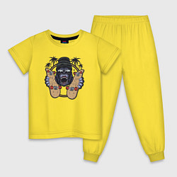 Пижама хлопковая детская Обезьяна со скейтбордами, цвет: желтый
