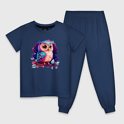 Пижама хлопковая детская Мультяшная совушка, цвет: тёмно-синий