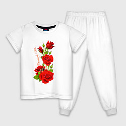 Пижама хлопковая детская Прекрасная Роза - букет из роз, цвет: белый