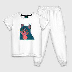 Пижама хлопковая детская Vintage pixel cat, цвет: белый