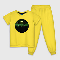 Пижама хлопковая детская НЛО в тёмном лесу, цвет: желтый