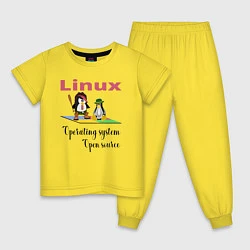 Пижама хлопковая детская Линукс пингвин система, цвет: желтый