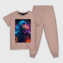 Пижама хлопковая детская Огненный космонавт, цвет: пыльно-розовый