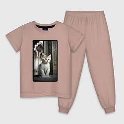 Пижама хлопковая детская Грозный котик, цвет: пыльно-розовый