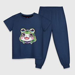 Пижама хлопковая детская Аниме девочка лягушка, цвет: тёмно-синий