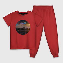 Пижама хлопковая детская НЛО в городе, цвет: красный